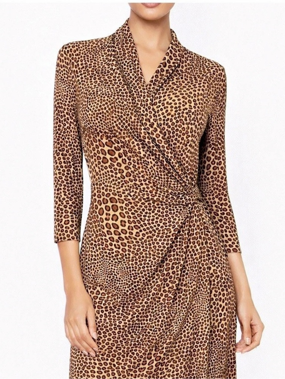 Norma Kamali Long Sleeve Ruched Faux Wrap Midi Dress Brown & Yellow XL